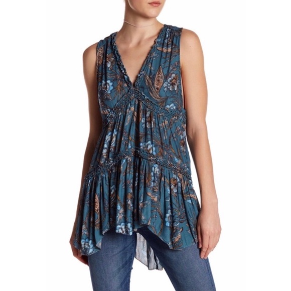 Free People Haze Hummingbird Tunic Blue Ruffled XS - Picture 2 of 12